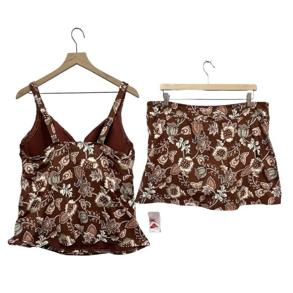 Lands End Tankini Skirt 2 PC Set Size 20W Floral Brown - Picture 2 of 9